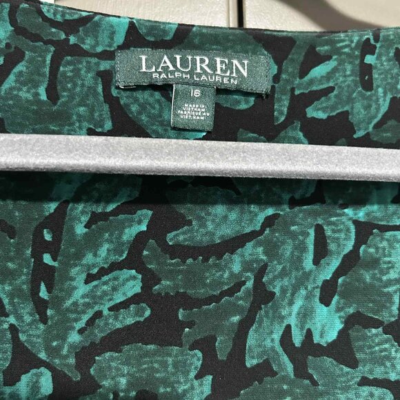 💚 Lauren Ralph Lauren Green Velvet-Print Dress – Size 16 - Picture 4 of 5